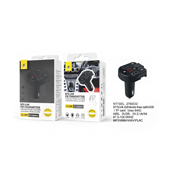 ADAPTADOR DE TRANSMISSOR BLUETOOTH ONEPLUS NE NT7003 MICROFONE/ECRÃ DE LED/USB/CARTÃO TF/FM PRETO ADAPTADOR DE TRANSMISSOR BLUETOOTH ONEPLUS NE NT7003 MICROFONE/ECRÃ DE LED/USB/CARTÃO TF/FM PRETO